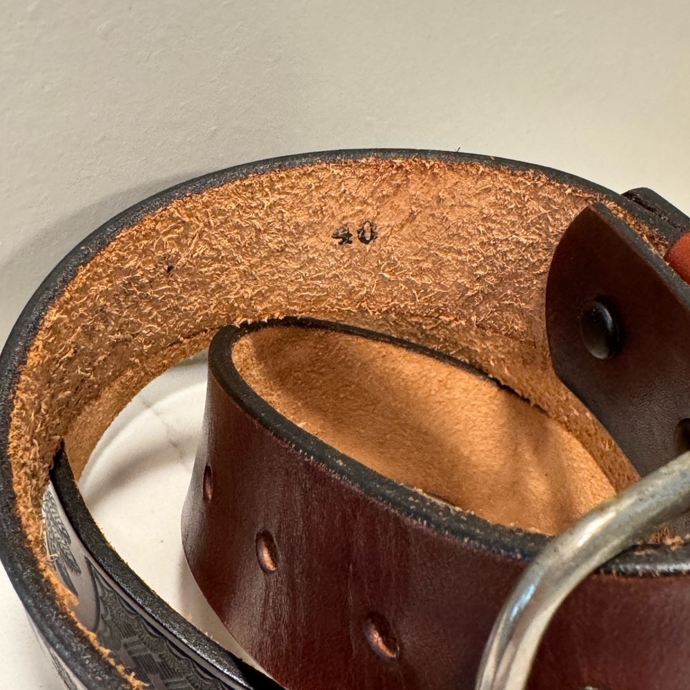 Men's Brown Tooled Bald Eagle Genuine Leather Belt - Picture 5 of 11
